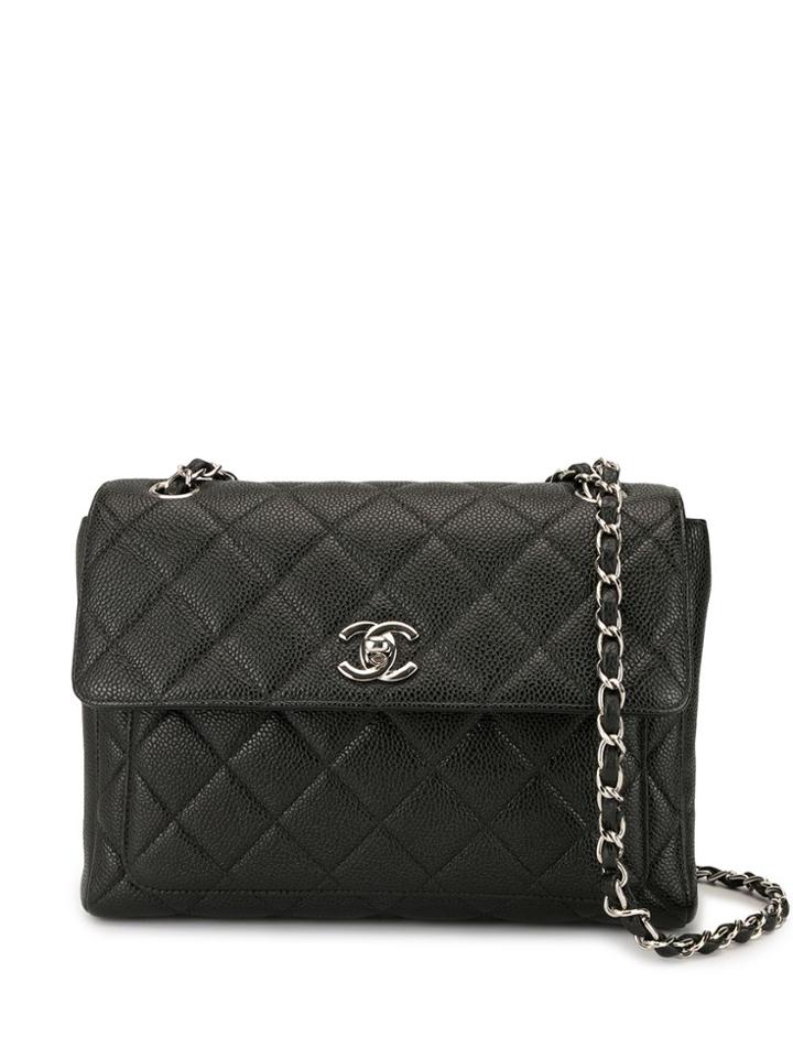 Chanel Pre-owned Diamond Quilted Double Chain Shoulder Bag - Black