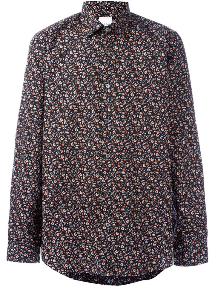 Paul Smith Floral Print Shirt, Men's, Size: 16, Black, Cotton