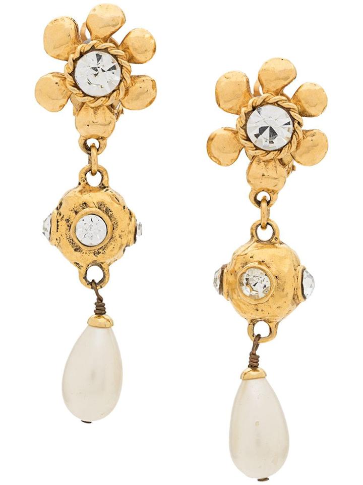 Chanel Pre-owned Strass Flower Earrings - Gold