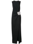 Oscar De La Renta Brooch Embellished Column Gown - Black