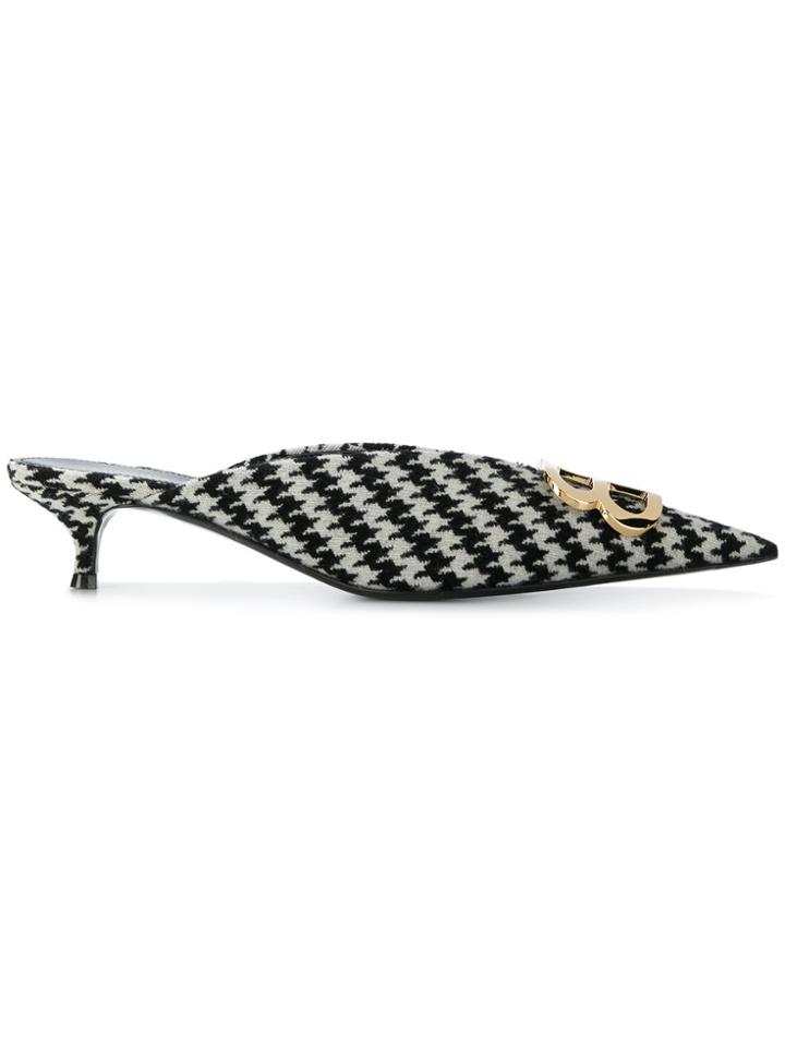 Balenciaga Bb Knife Houndstooth Mules - Black