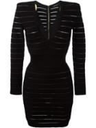 Balmain Deep V Neck Fitted Dress, Women's, Size: 38, Black, Viscose/polyamide/spandex/elastane