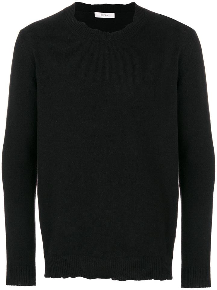 Mauro Grifoni Raw Edge Crew Neck Sweater - Black