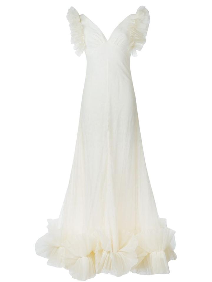 Alexander Mcqueen Ruffled Tulle Evening Dress, Women's, Size: 40, Nude/neutrals, Polyamide/silk/viscose/silk