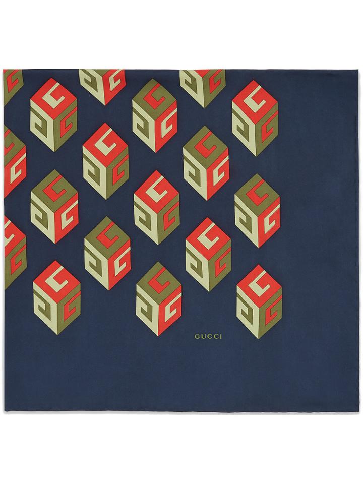 Gucci Gg Wallpaper Print Silk Scarf - Blue