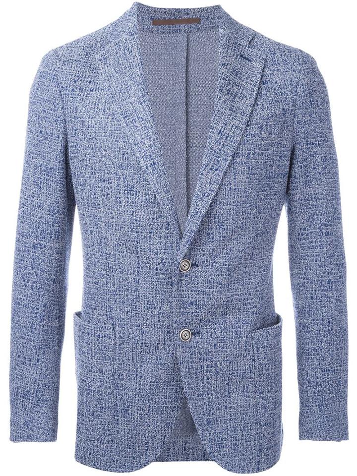 Eleventy Two Button Woven Blazer, Men's, Size: 58, Blue, Cotton/polyamide