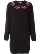 Mcq Alexander Mcqueen Embroidered Swallow Sweatshirt Dress, Women's, Size: Xs, Black, Cotton