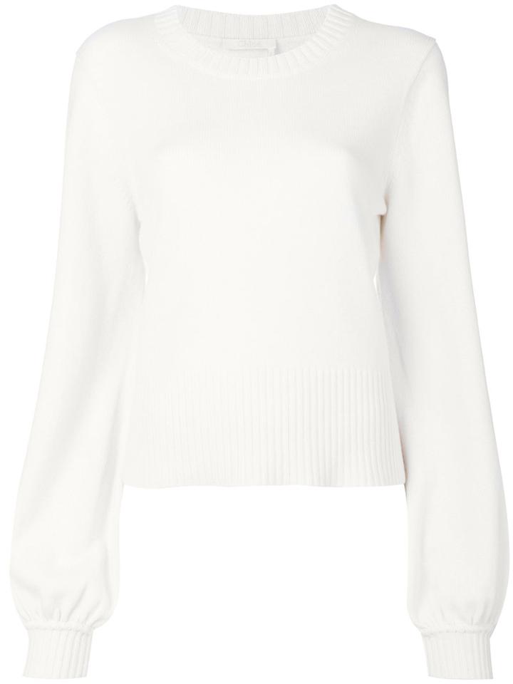 Chloé - Ribbed Bell Sleeve Sweater - Women - Cashmere - M, White, Cashmere