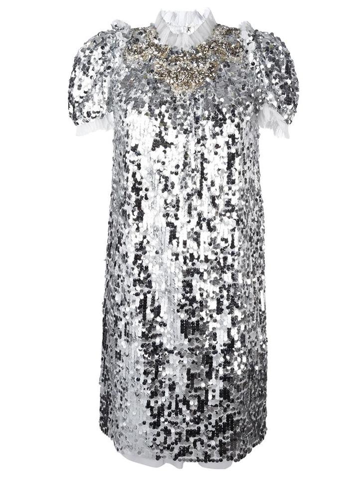 Dolce & Gabbana Sequinned Embellished Dress, Women's, Size: 40, Grey, Polyester/cotton/polyamide/spandex/elastane