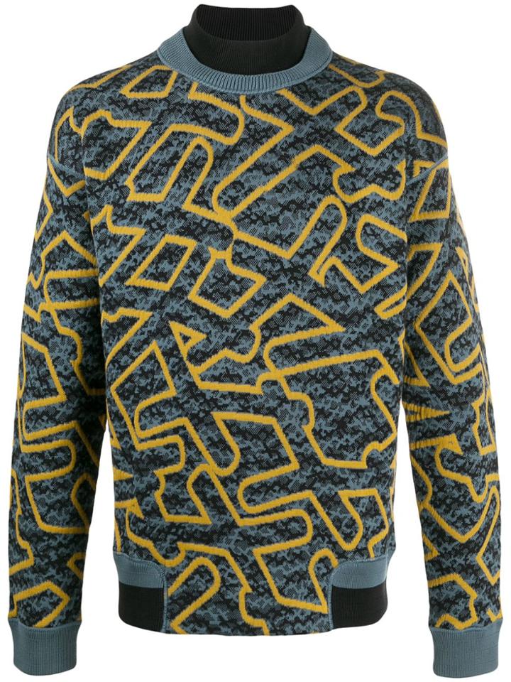 Ermenegildo Zegna Layered Neck Intarsia Jumper - Blue