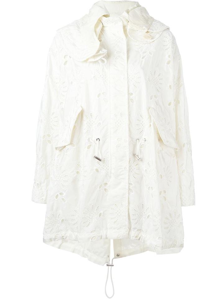 Moncler Embroidered Parka, Women's, Size: 1, White, Polyamide/cotton/spandex/elastane