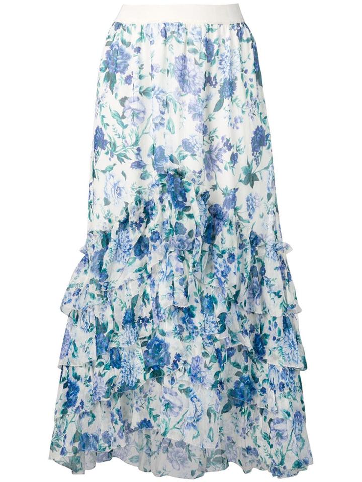 Zimmermann Floral Frill Skirt - White