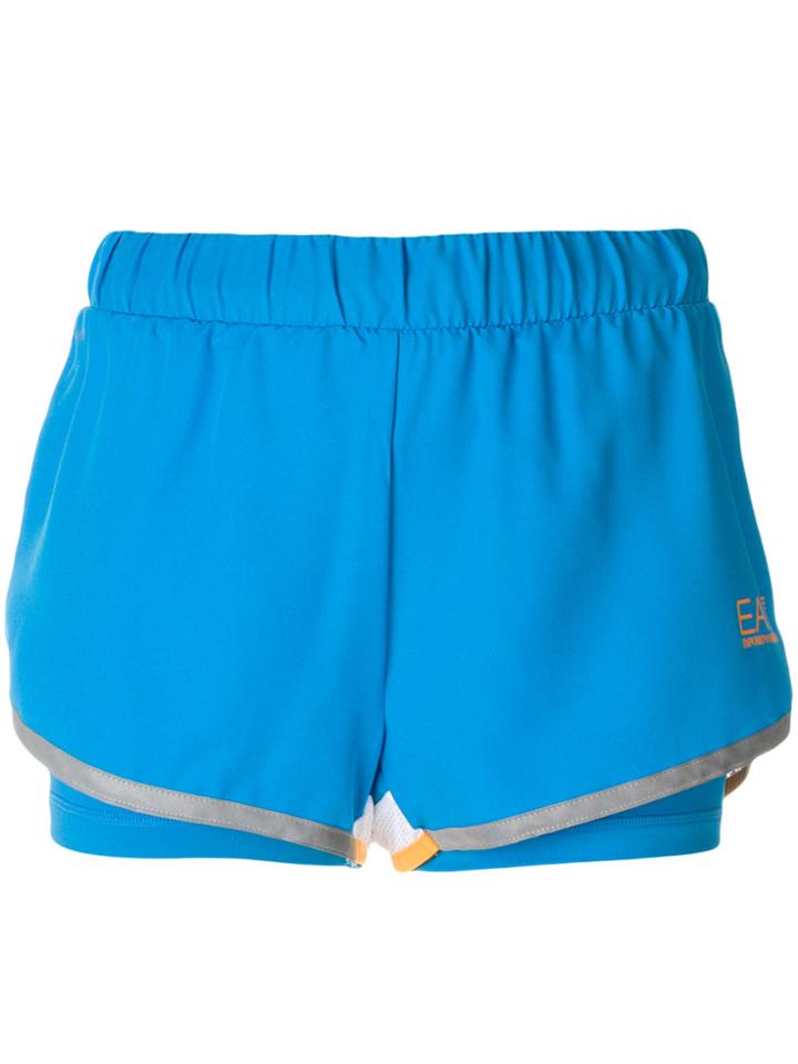 Ea7 Emporio Armani Logo Print Track Shorts - Blue