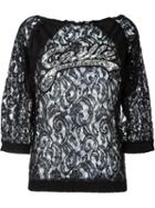 Gaelle Bonheur Sequin Logo Lace Top, Women's, Size: 0, Black, Cotton/viscose/nylon