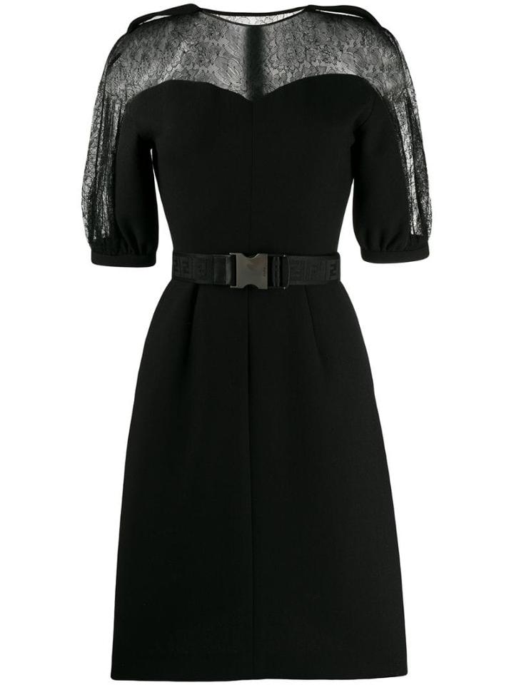 Fendi Belted Short Sleeved Dress - Black