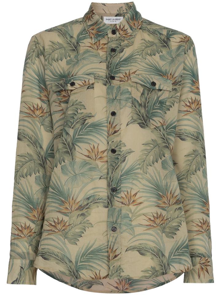 Saint Laurent Palm Tree Print Long Sleeve Shirt - Green