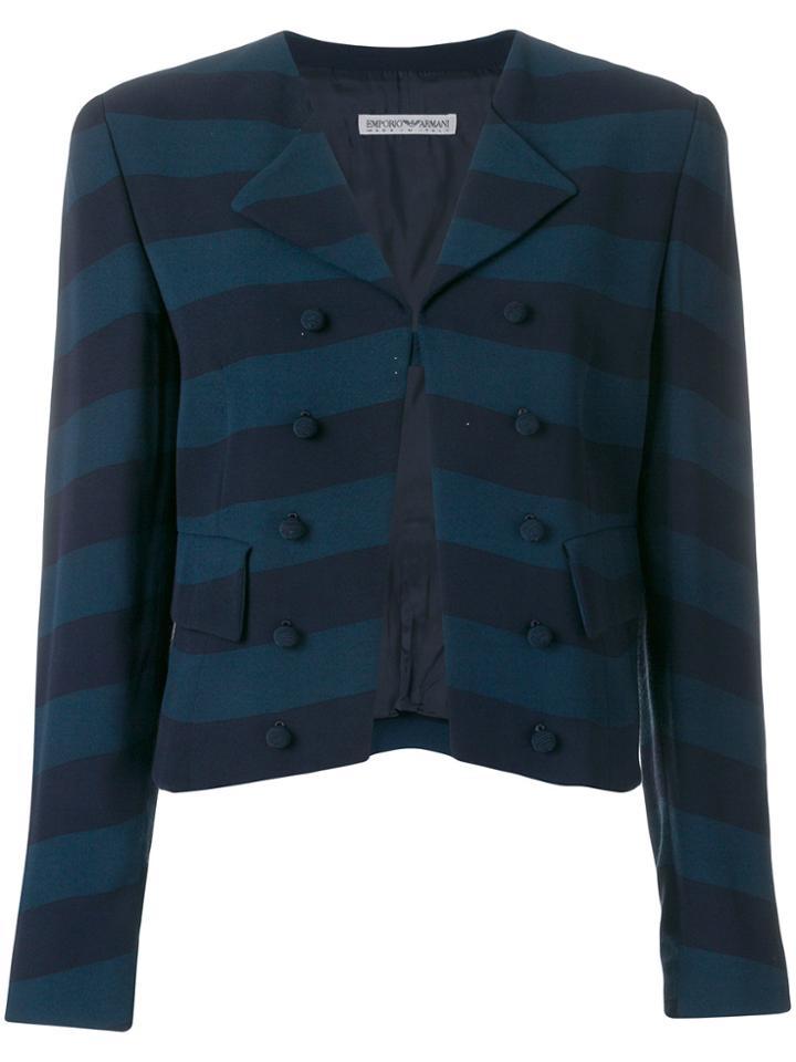 Giorgio Armani Vintage Tonal Stripes Double-breasted Jacket - Blue