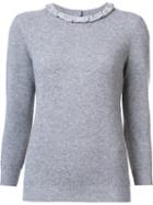Carolina Herrera Embellished Frill Collar Jumper, Women's, Size: Medium, Grey, Cashmere