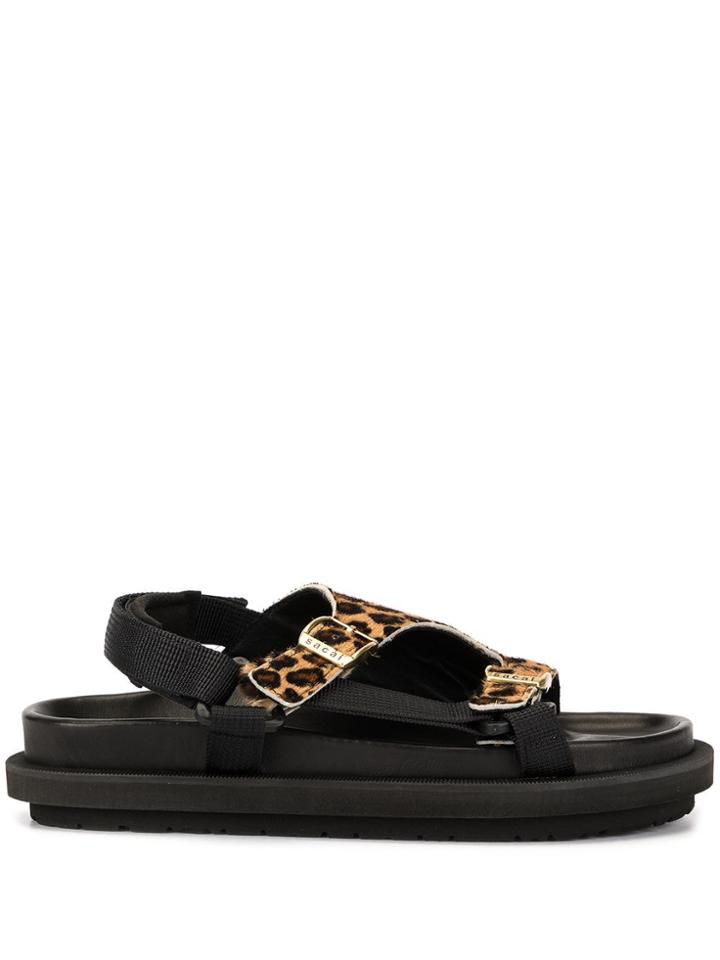 Sacai Leopard Print Sandals - Black