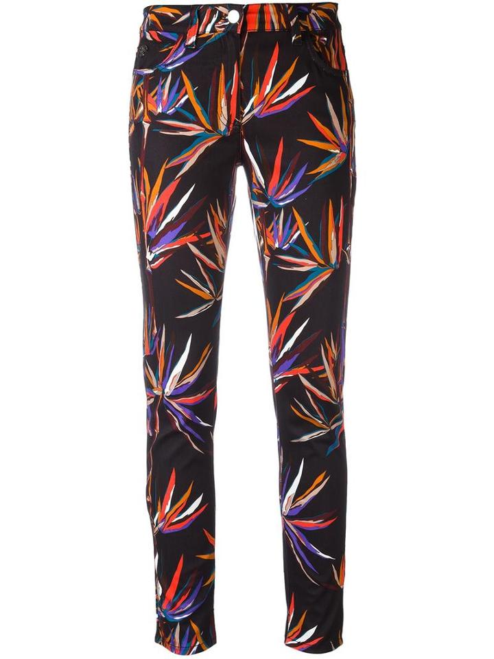 Emilio Pucci Leaves Print Stretch Jeans, Women's, Size: 42, Black, Cotton/spandex/elastane