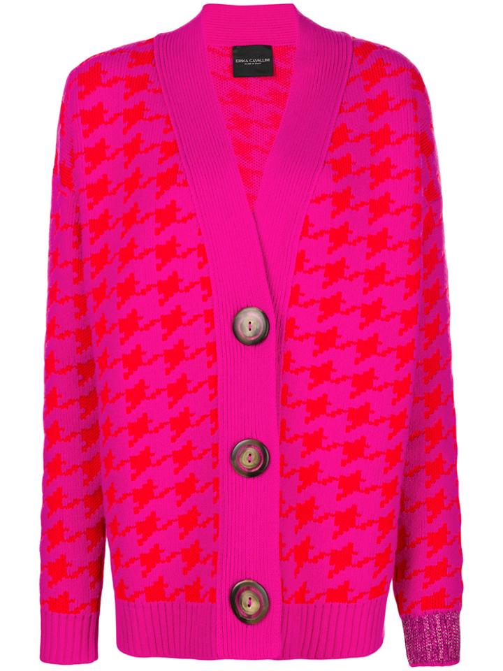 Erika Cavallini Houndstooth Cardigan - Pink & Purple