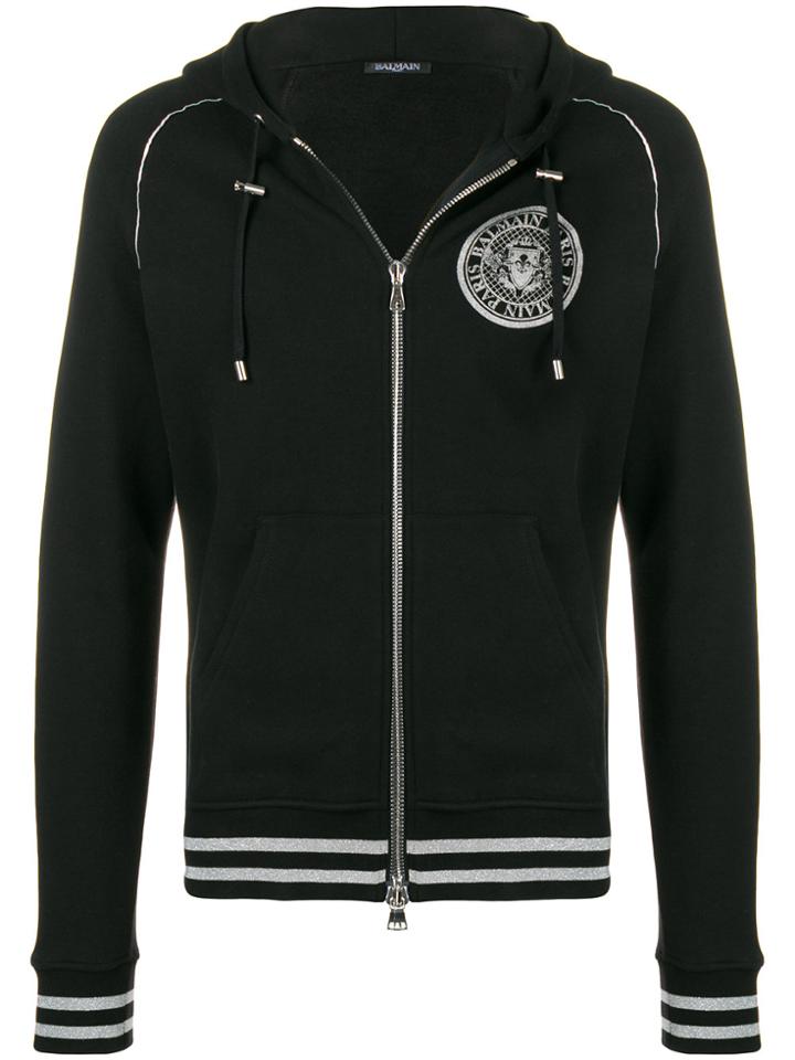Balmain Zip Front Hoodie - Black