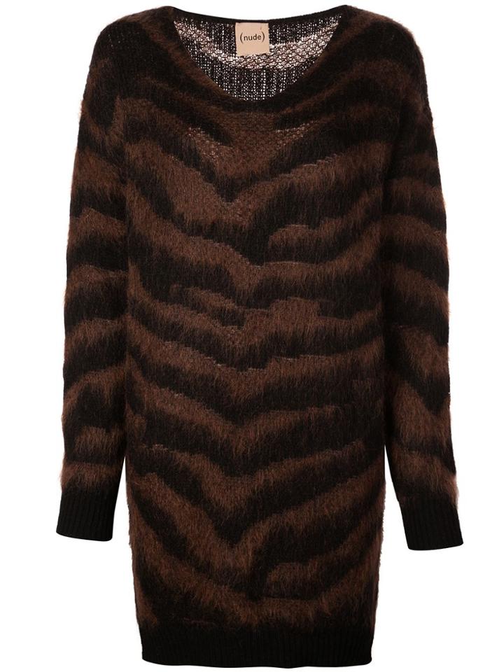 Nude Zebra Striped Jumper Dress - Brown
