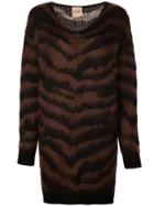Nude Zebra Striped Jumper Dress - Brown