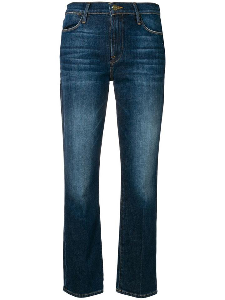Frame Straight Leg Cropped Jeans - Blue