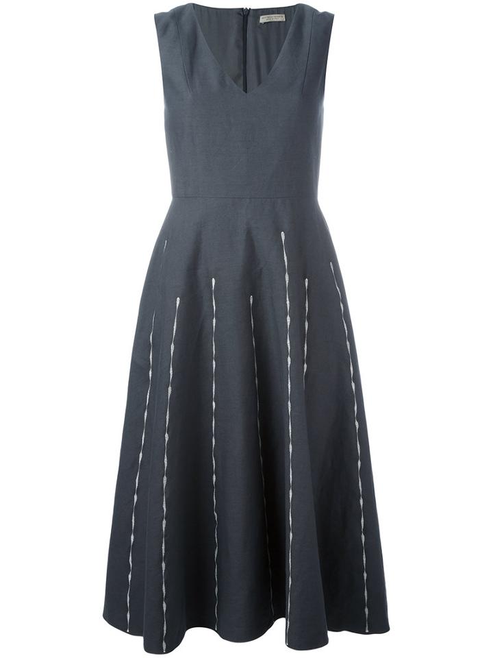 Bottega Veneta Embroidered Stripe Dress, Women's, Size: 42, Grey, Cotton/linen/flax/cupro