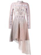 Peter Pilotto Embroidered Asymmetric Dress, Women's, Size: 10, Pink/purple, Polyamide/viscose/polyester/silk