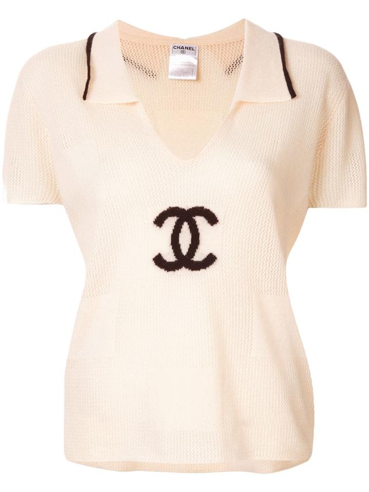 Chanel Vintage Cc Logo Short Sleeved Cashmere T-shirt - White