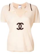 Chanel Vintage Cc Logo Short Sleeved Cashmere T-shirt - White