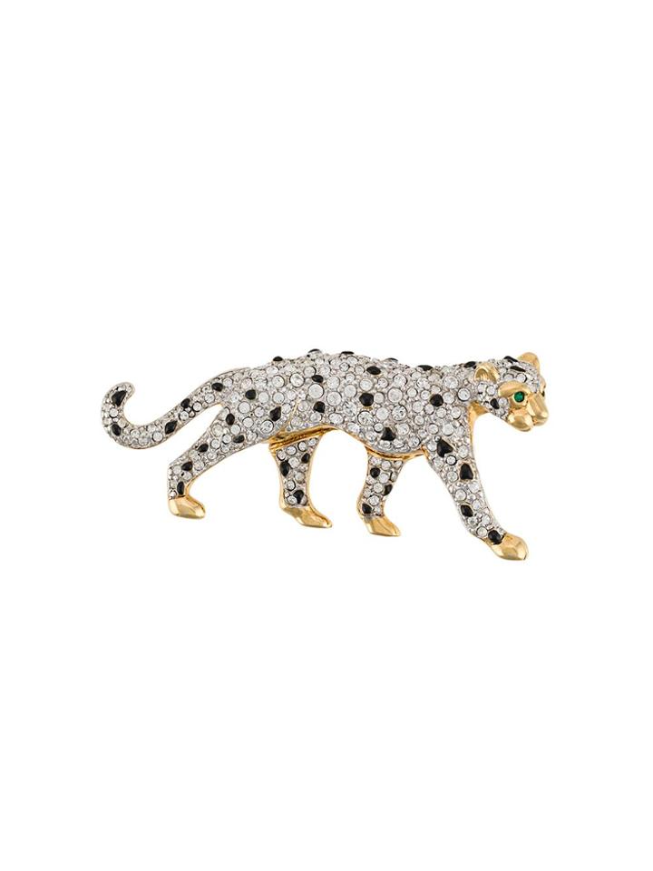 Susan Caplan Vintage 1990s Embellished Panther Brooch - White