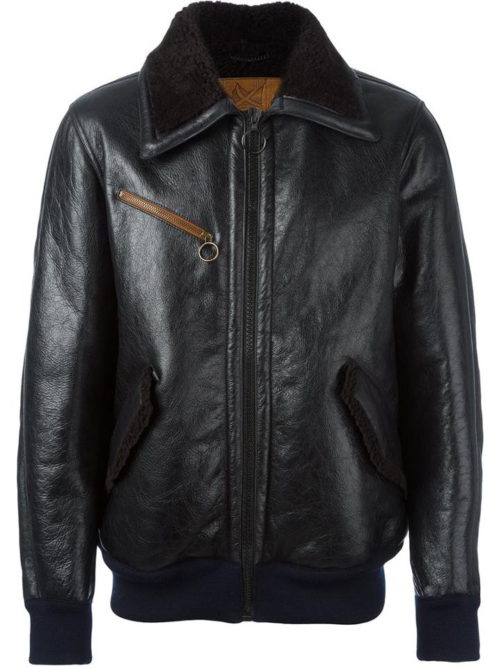 Golden Goose Deluxe Brand Leather Bomber Jacket, Men's, Size: Large, Black, Calf Leather/polyester