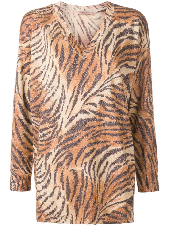 Twin-set Tiger Print Sweater - Brown