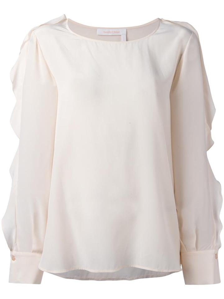 See By Chloé Ruffle Sleeved Blouse, Women's, Size: 36, Pink/purple, Silk