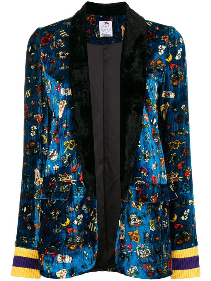Ultràchic Floral Embroidered Blazer - Blue