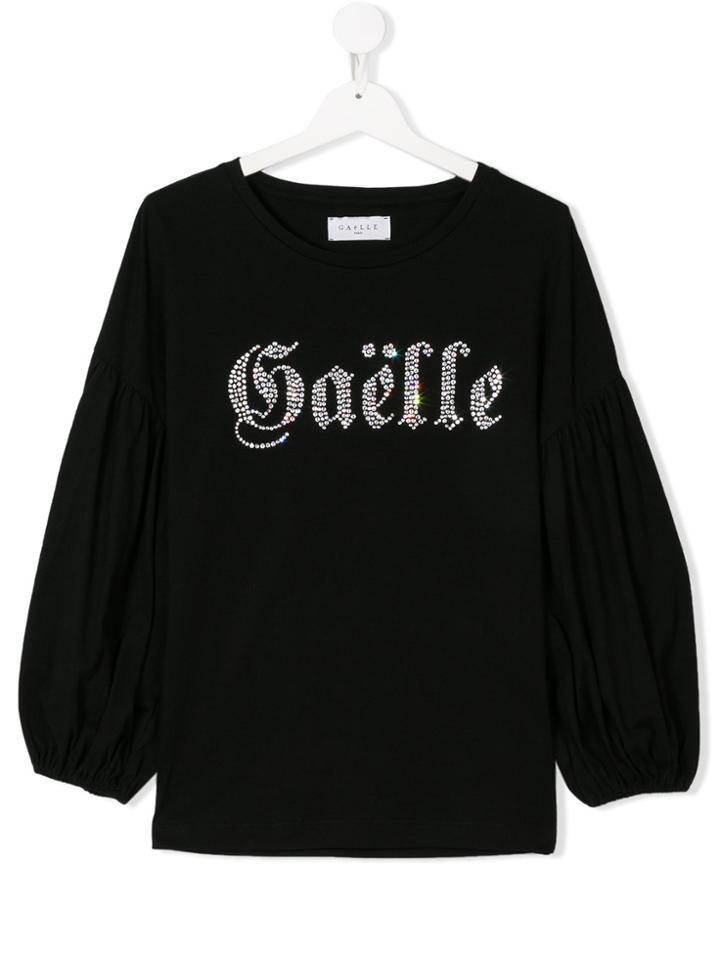 Gaelle Paris Kids Teen Embellished Logo Top - Black