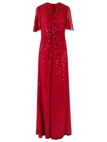 Reinaldo Lourenço V-neck Long Dress, Women's, Size: 38, Red, Silk