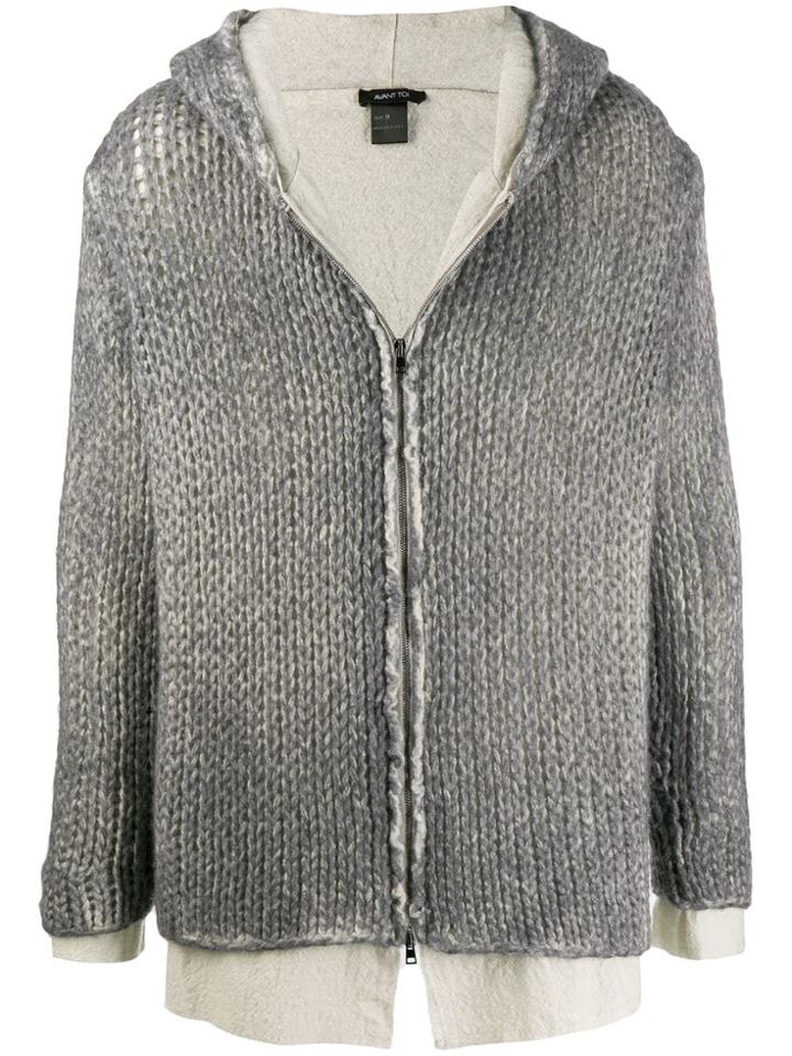 Avant Toi Layered Hooded Cardigan - Grey