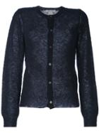 Comme Des Garçons Comme Des Garçons Round Neck Textured Cardigan, Women's, Size: Medium, Blue, Nylon/mohair