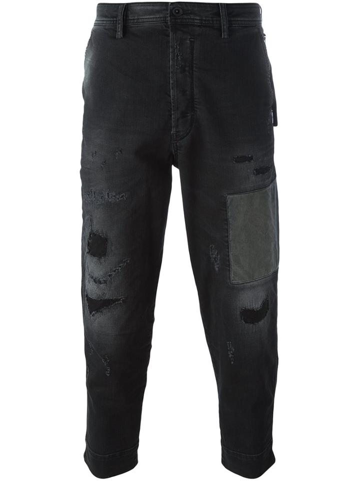 Diesel Distressed Carrot-fit Jeans, Men's, Size: 33, Black, Cotton/spandex/elastane