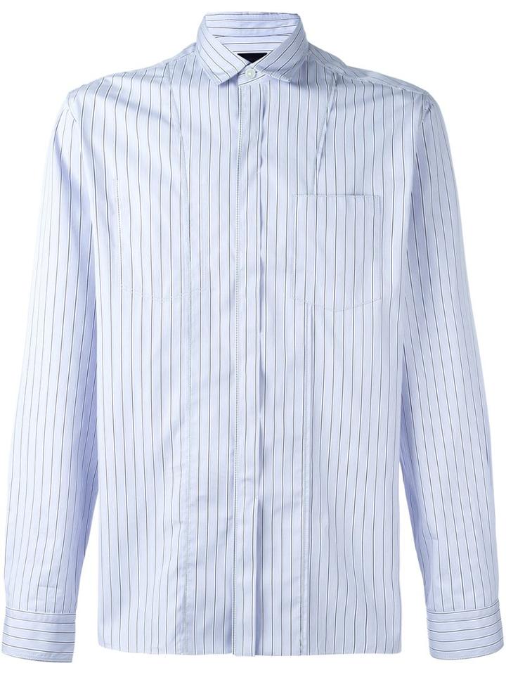 Lanvin Striped Chest Pocket Shirt, Men's, Size: 39, Blue, Cotton