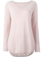 Chinti And Parker Shirt Hem V-neck Sweater, Women's, Size: Medium, Pink/purple, Cashmere