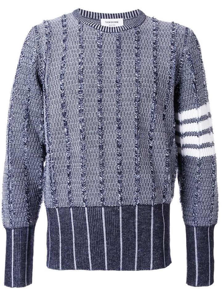 Thom Browne Striped Arm Sweater, Men's, Size: 3, Blue, Wool