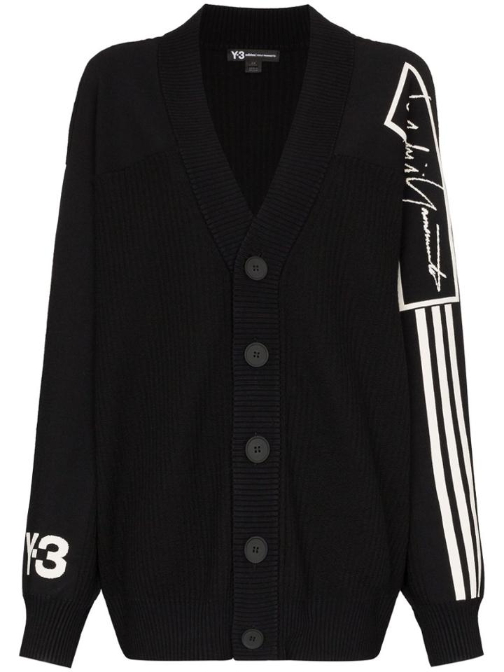 Y-3 Logo Intarsia Wool Cardigan - Black