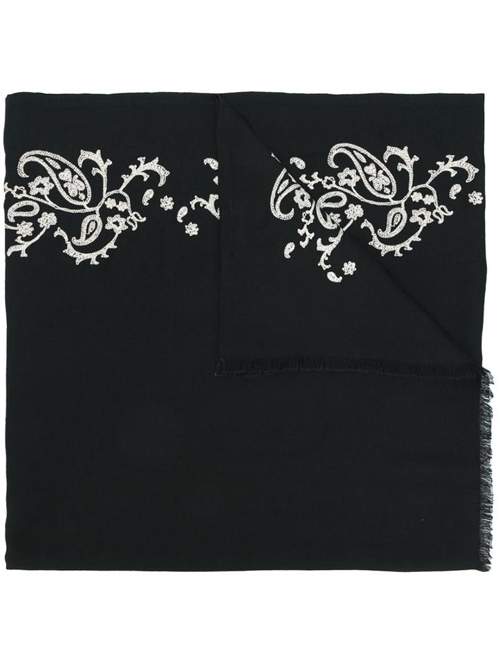 Etro Embroidered Scarf, Women's, Black, Silk/cashmere