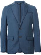 Maison Lvchino Piped Trim Blazer, Men's, Size: 52, Blue, Linen/flax/polyamide/cotton/viscose