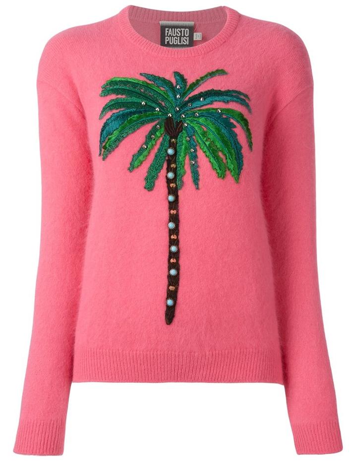 Fausto Puglisi Embroidered Palm Tree Jumper, Women's, Size: 38, Pink/purple, Polyamide/viscose/angora/wool